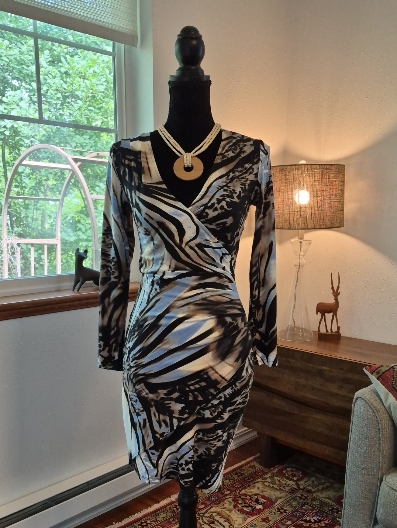 Cache Y2k Safari Rayon Ruched Sheath Body Con M Nwot